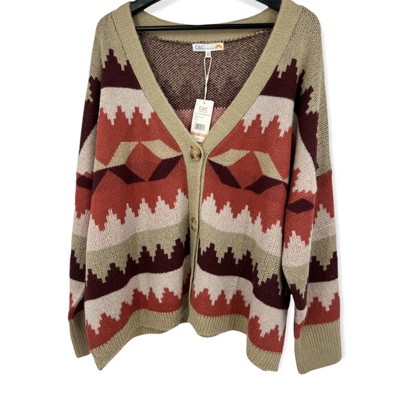 Women's Plus Size 2x Cardigan Sweater C&C California Aztec - Picture 4 of 12